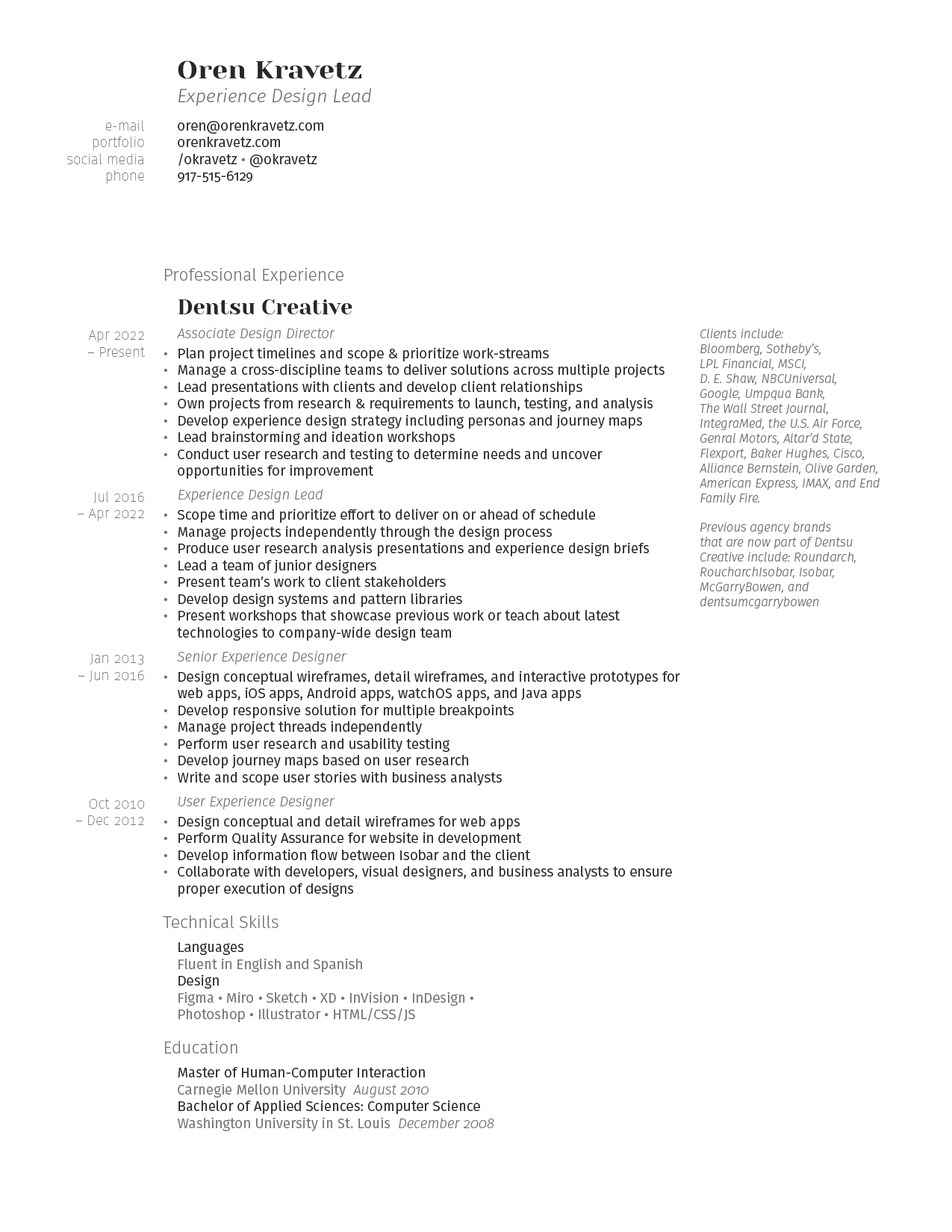 Oren Kravetz's résumé