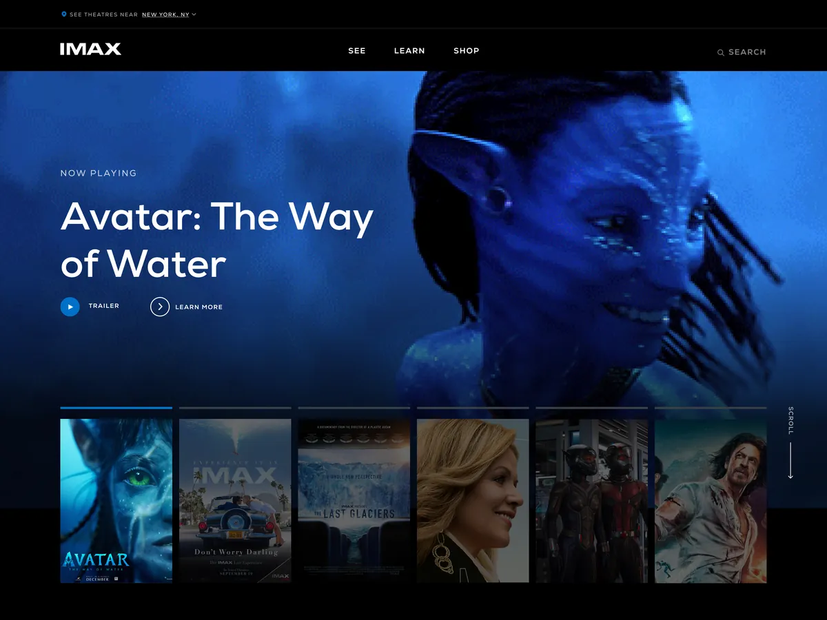 IMAX.com homepage hero on desktop